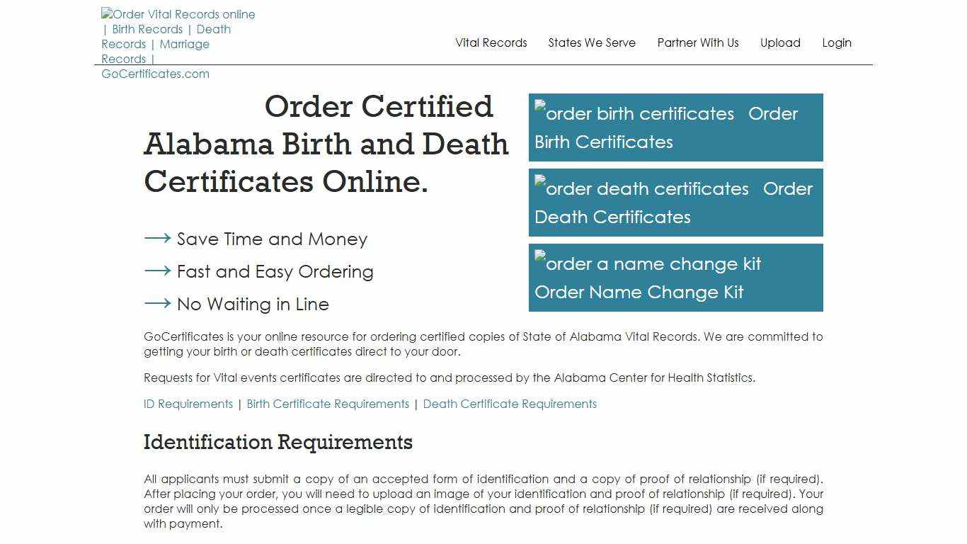 Alabama Birth Certificates Alabama Death Certificates GoCertificates.com
